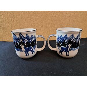 Vintage Folk Craft By Tienshan Wolf Mug Set - Handcrafted Ceramic 12oz